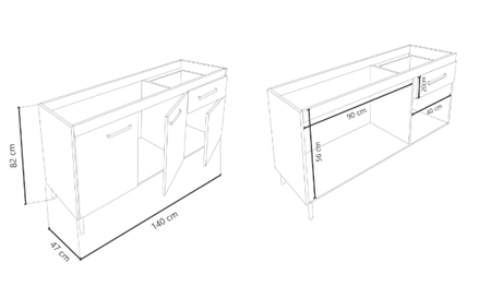 Bajo Mesada 3ptas 1cajon 1,40 Dl604brt Blanco/Negro Delos